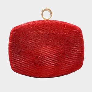 Red Clutch Ring Rhinestone Crystal Purse Bling Cute Formal Evening Crossbody Bag